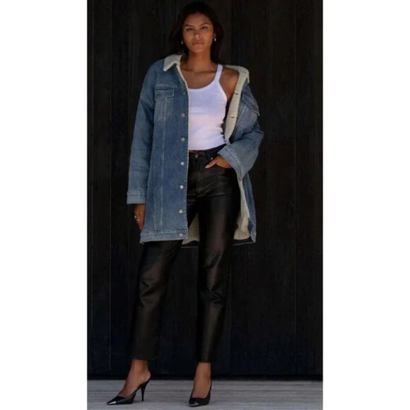 LNDN Landon Denim Sherpa Lined Denim Trench Coat - Dark Wash - Picture 1 of 8